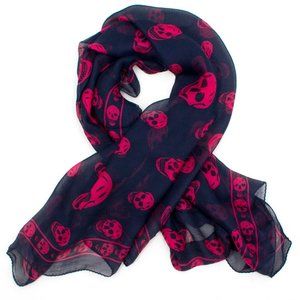 Alexander McQueen Silk Skull Scarf - Navy & Pink
